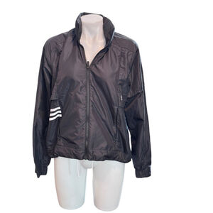 Women's Adidas Black own the run hooded Jacket with White Stripes, Size L euc